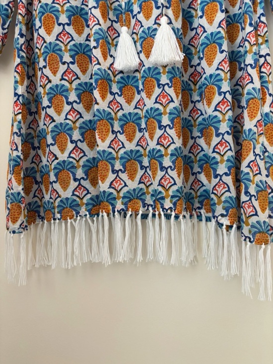 Roller Rabbit Serafina Block Print Fringe Tunic Top Small Swim Resortwear Summer - Picture 5 of 9